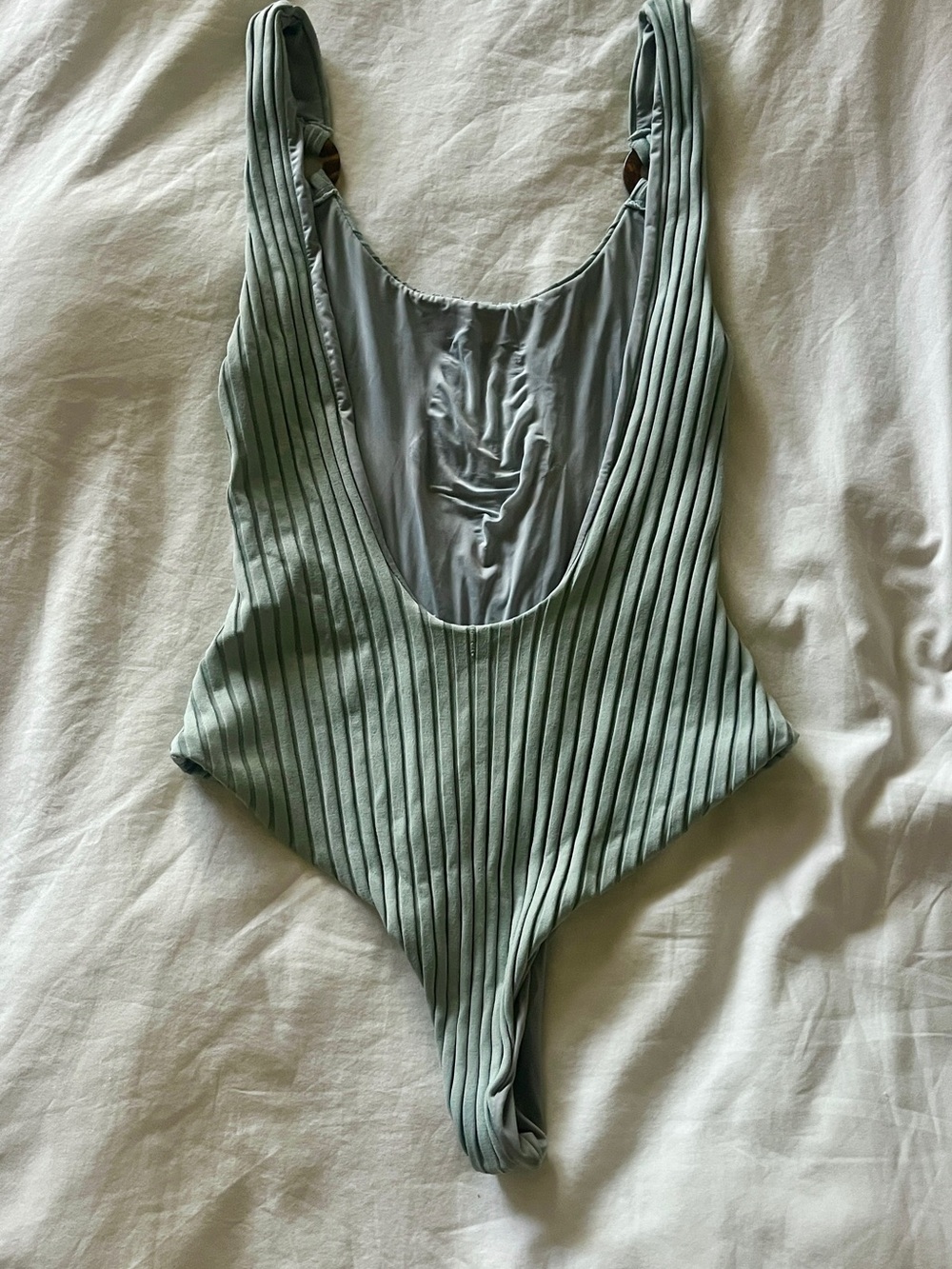 Amuse Society Ribbed Light Sage Green One-Piece Swimsuit with Ring Straps - Picture 3 of 3